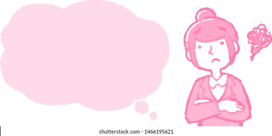 This is a Illustration of a Upper body of job-hunting girl student face and pose with Speech Balloon .