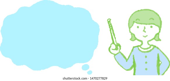 This is a illustration of Upper body of woman wearing a dress face and pose with Speech Balloon