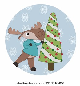 this Illustration vector graphic of moose is good for Christmas card greeting or children book illustration