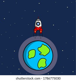 this is an illustration vector graphic of rocket going to the space from earth