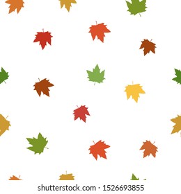 This is an illustration with vector seamless pattern in the form of swirling autumn colored leaves on a white background