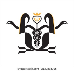 Dieses Vektordesign mit Mermaid Caduceus , Scepter Diamond und Kronen, sehr elegant und luxuriös ist für Mode-, Frauen-, Gesundheits- oder Medizin-Unternehmen geeignet