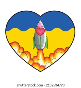 diese Illustrektor-Design, die Rakete mit Liebe senden auf ukraine, stopprissisch Invasion lässt friedliche in dieser Welt.STAND MIT UKRAINE