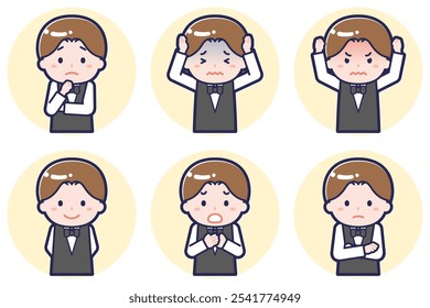 This is an illustration of a waiter pose set.