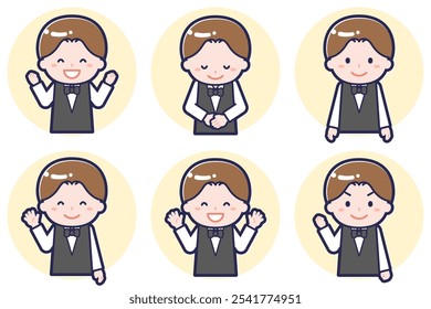 This is an illustration of a waiter pose set.