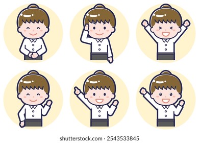 This is an illustration of a waitress pose set.