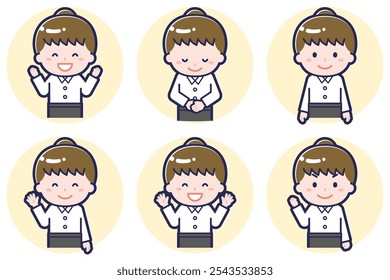 This is an illustration of a waitress pose set.
