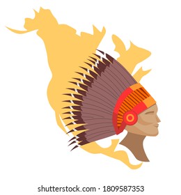 Esta es una ilustración de la bonnet bélica en el mapa de Norteamérica. Ilustración vectorial. Diseño plano.