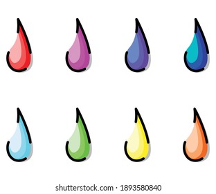 This is an illustration of water drop with various color choices and broken outlines