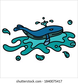 This is an illustration of a whale at sea for decoration