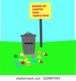 This is an illustration where someone is littering. Eventhough has been provided a trash can. For illustration, children books, and others. Simple vector design
