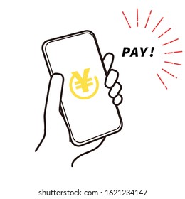 This is the illustration which expressed the state that the cashless settlement with the smartphone was completed.