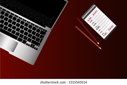 This illustration, which shows a laptop, tablet, notebook is perfect for illustrating work related to business.
