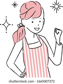 This is an illustration in which a woman wearing an apron makes a motivating pose