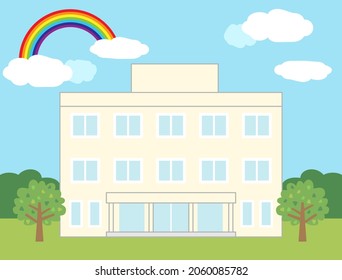 This is an illustration of a white building standing in nature.