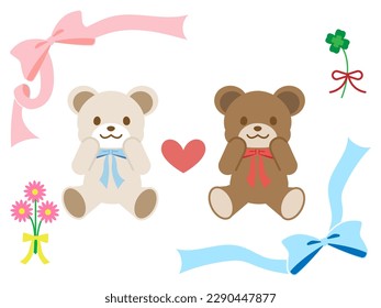 This is an illustration of a white teddy bear and a brown teddy bear.