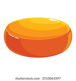 This illustration of a whole cheese wheel with a shiny surface is perfect for projects related to food and dairy products