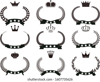 This is a illustration of Wide Round frame of laurel and crown and Ribbon 