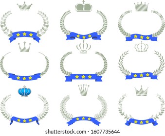 This is a illustration of Wide Round frame of laurel and crown and Ribbon 