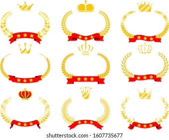 This is a illustration of Wide Round frame of laurel and crown and Ribbon 