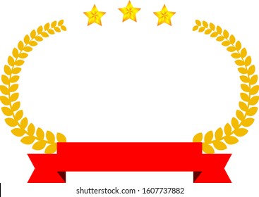 This is a illustration of Wide Round frame of three star laurel and Ribbon 