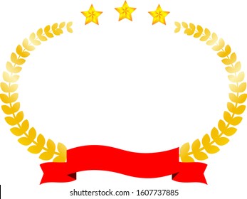 This is a illustration of Wide Round frame of three star laurel and Ribbon 
