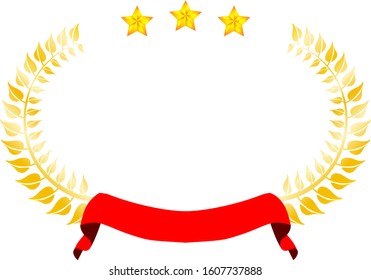 This is a illustration of Wide Round frame of three star laurel and Ribbon 