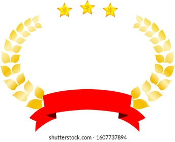 This is a illustration of Wide Round frame of three star laurel and Ribbon 