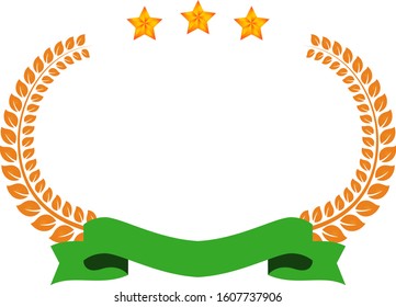 This is a illustration of Wide Round frame of three star laurel and Ribbon 