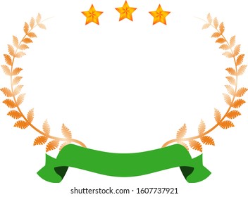 This is a illustration of Wide Round frame of three star laurel and Ribbon 