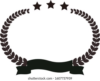 This is a illustration of Wide Round frame of three star laurel and Ribbon 