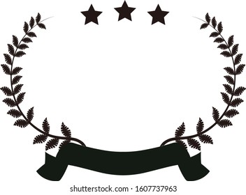 This is a illustration of Wide Round frame of three star laurel and Ribbon 