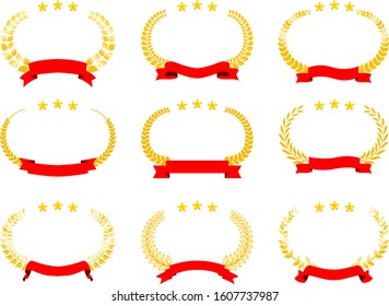 This is a illustration of Wide Round frame of three star laurel and Ribbon 