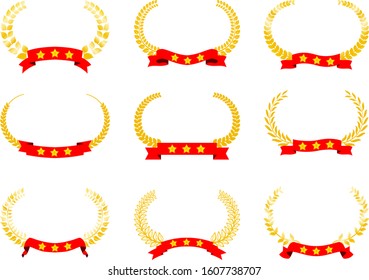 This is a illustration of Wide Round frame of laurel and three star Ribbon 