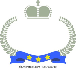 This is a illustration of Wide Round frame of laurel and crown and Ribbon 