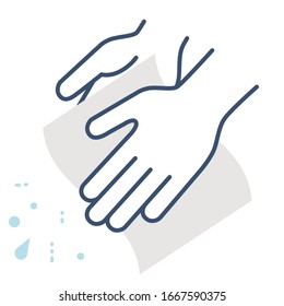 This is an illustration of wiping hands with a paper towel. Vector image.