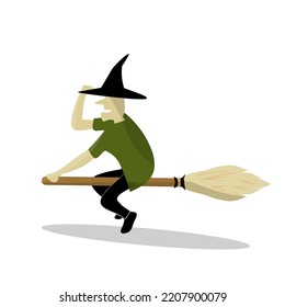 this is an illustration of a witch riding a magic broomstick