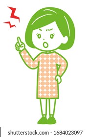 This is an illustration of a woman complaining angryly. Vector image.