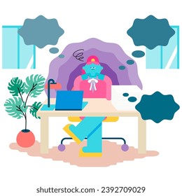 This is an illustration of a woman feeling stressed due to busy work.