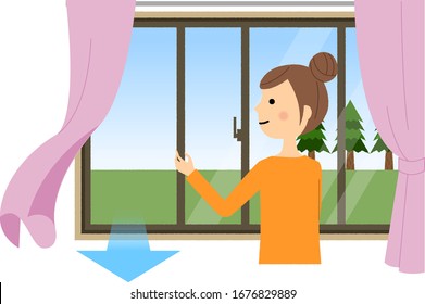 In this illustration, a woman opens the window and exchanges air.