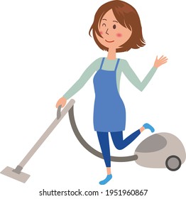 This is an illustration of a woman vacuuming.