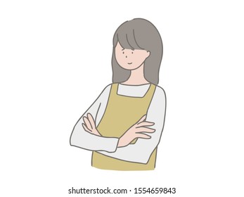 This is an illustration of a woman watching with her arms folded.
