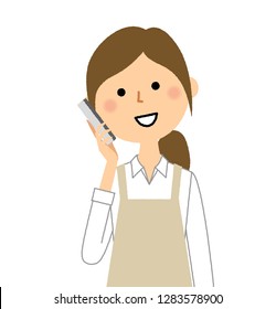 This is an illustration a woman wearing an apron is calling.