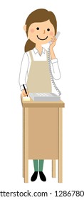 This is an illustration a woman wearing an apron is calling.