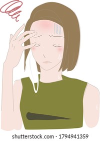 This is an illustration of a woman wearing a mask in the summer and on the verge of heat stroke.