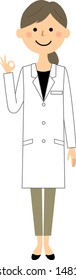 This is an illustration of a woman wearing a white coat to sign.
