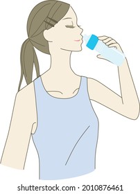 This is an illustration of a woman who is drinking water.