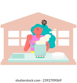This is an illustration of a woman who is feeling unwell due to work stress and is resting at home.