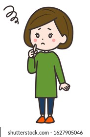 This is an illustration of a woman who is worried. Vector image.