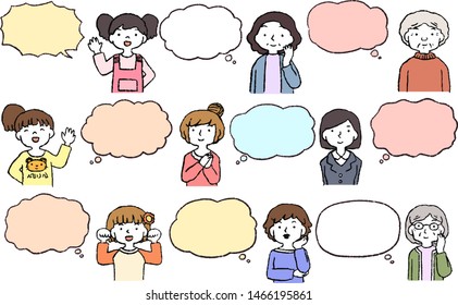 This is a Illustration of women of various ages with Speech Balloon.